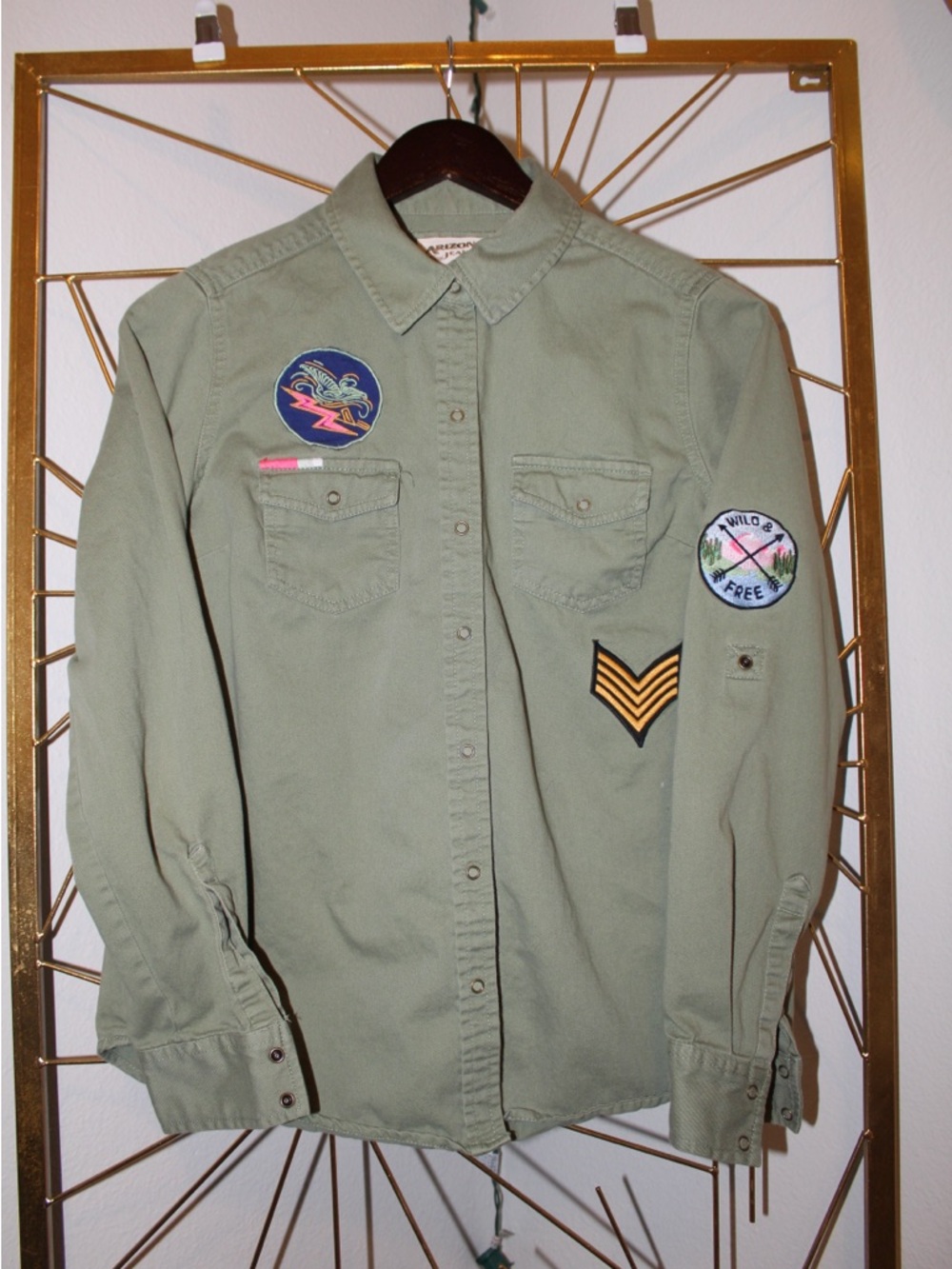 Arizona Jean Company Olive Green Bomber-Style Patch Jacket